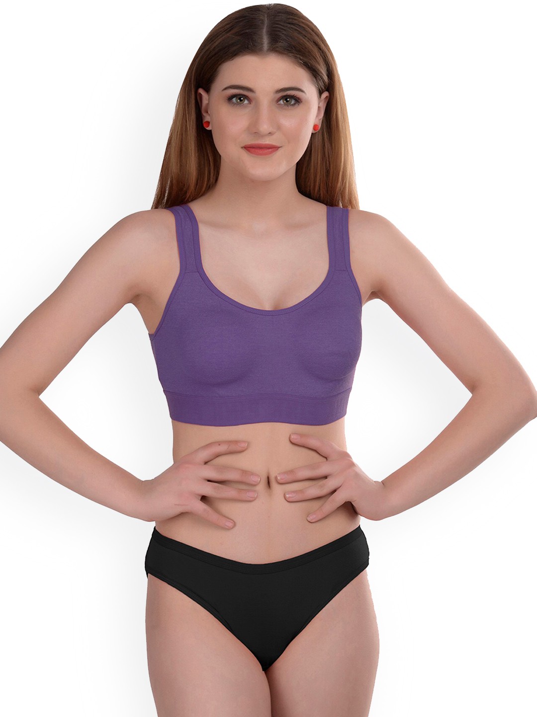 

AROUSY Cotton Non-Padded Non-Wired Bra & Mid-Rise Briefs Gayla Set_Purple_40