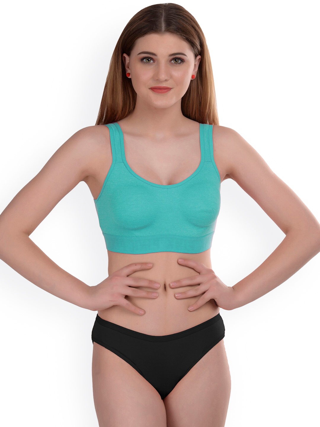 

AROUSY Cotton Non-Padded Non-Wired Bra & Mid-Rise Briefs Gayla Set_Blue_34