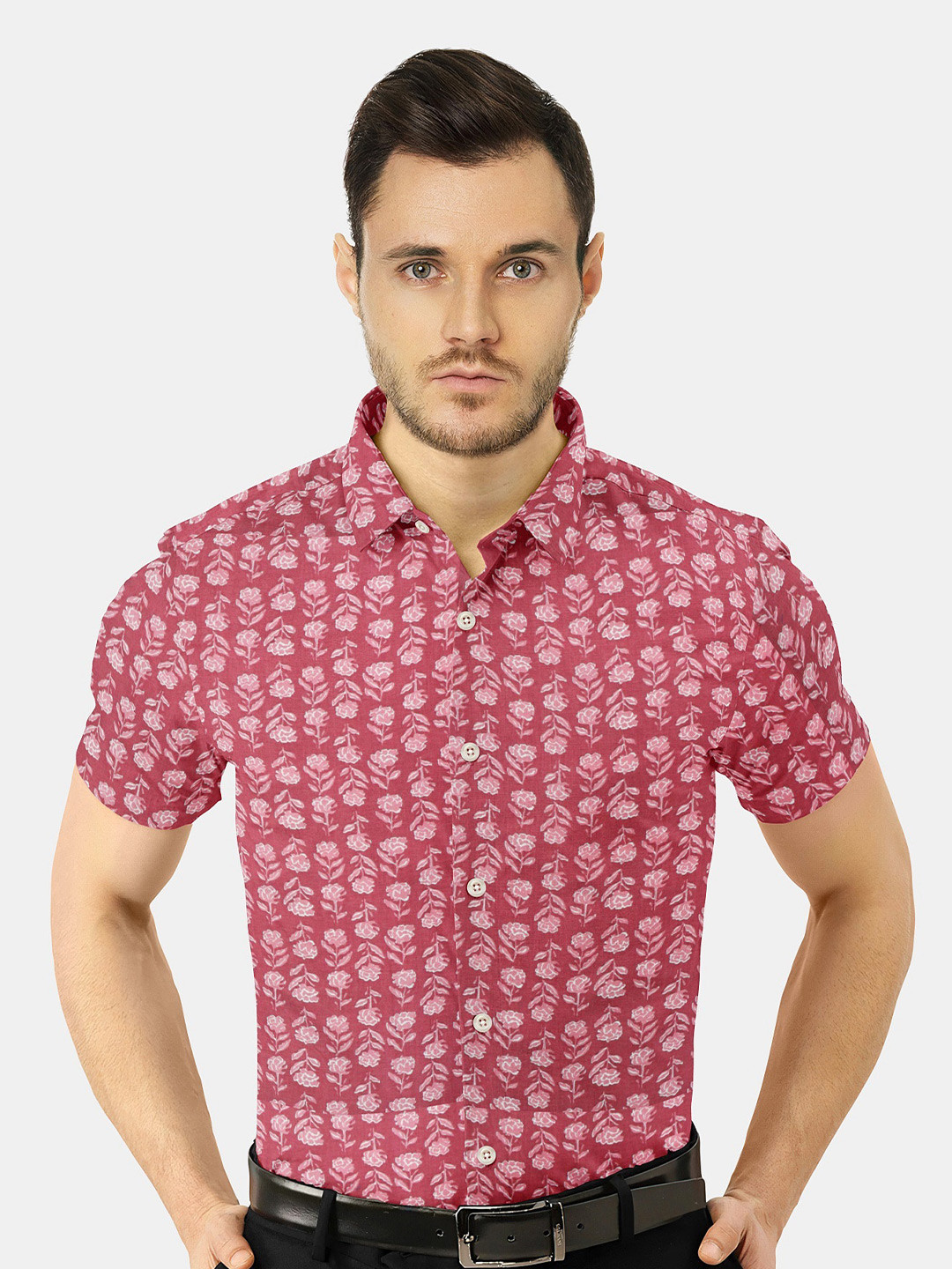 

misbis Relaxed Slim Fit Floral Opaque Printed Casual Cotton Shirt, Maroon