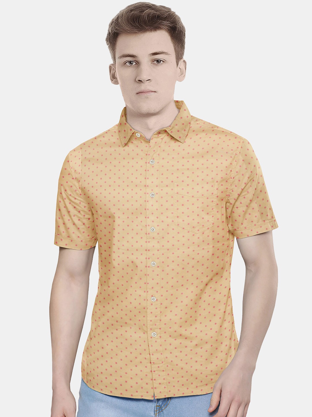 

misbis Relaxed Slim Fit Opaque Printed Casual Cotton Shirt, Yellow