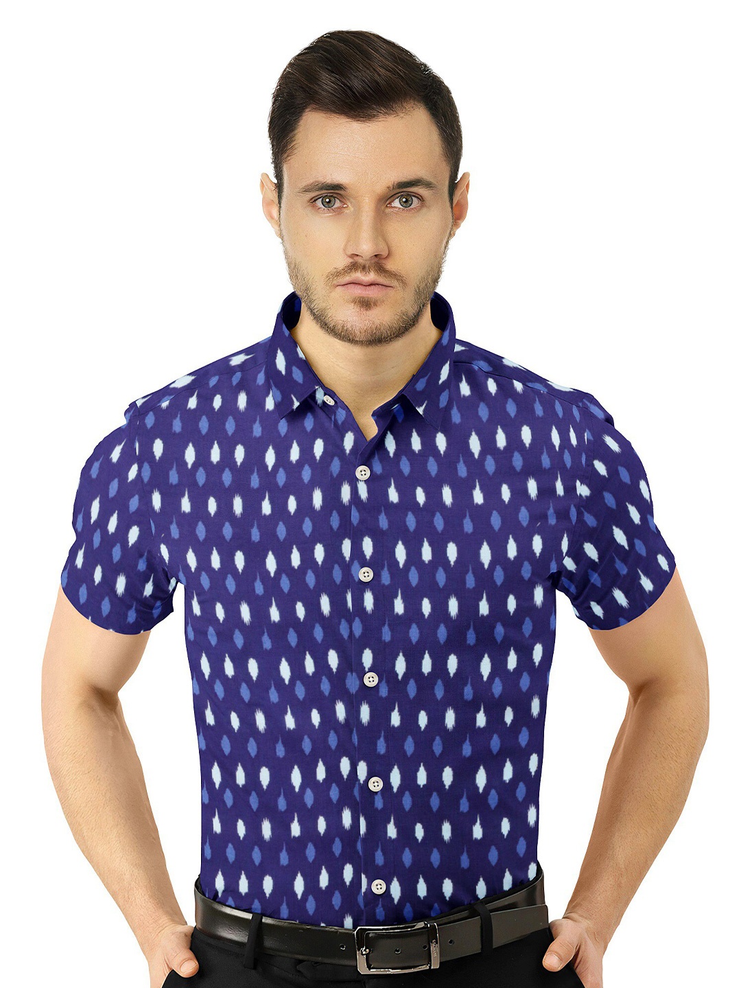 

misbis Relaxed Slim Fit Opaque Printed Casual Cotton Shirt, Blue