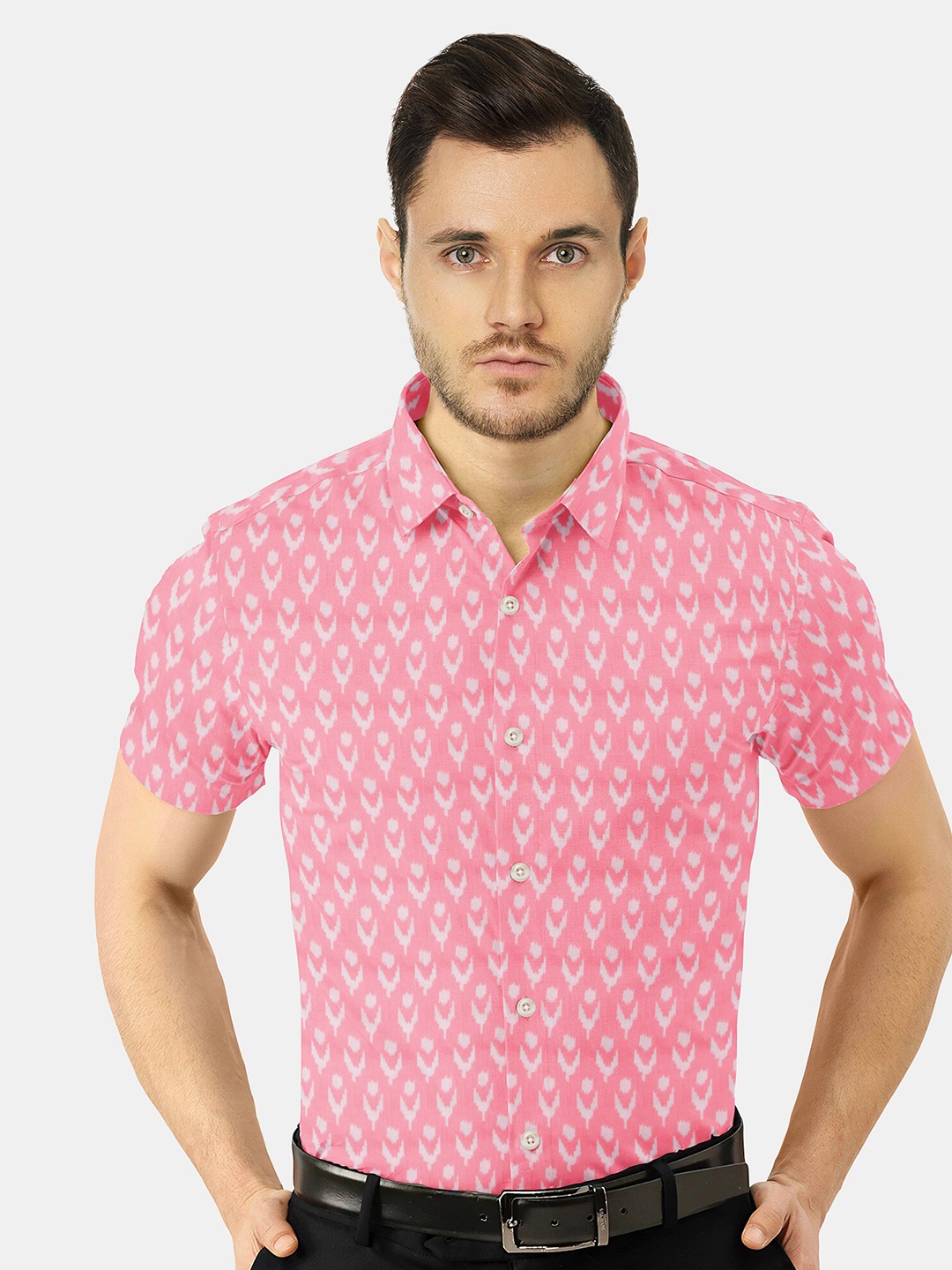 

misbis Relaxed Slim Fit Floral Opaque Printed Casual Cotton Shirt, Pink