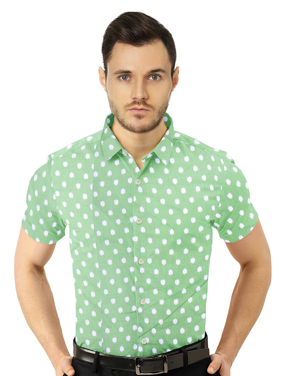 

misbis Relaxed Slim Fit Opaque Printed Casual Cotton Shirt, Green