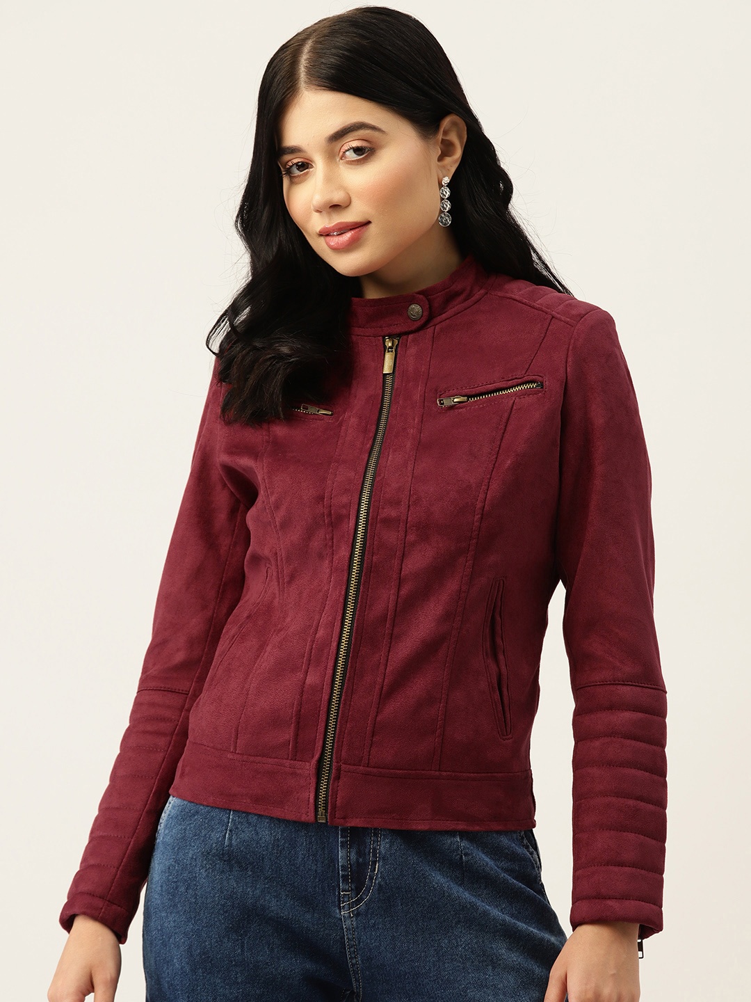 

Leather Retail Women Suede Lightweight Biker Jacket, Maroon