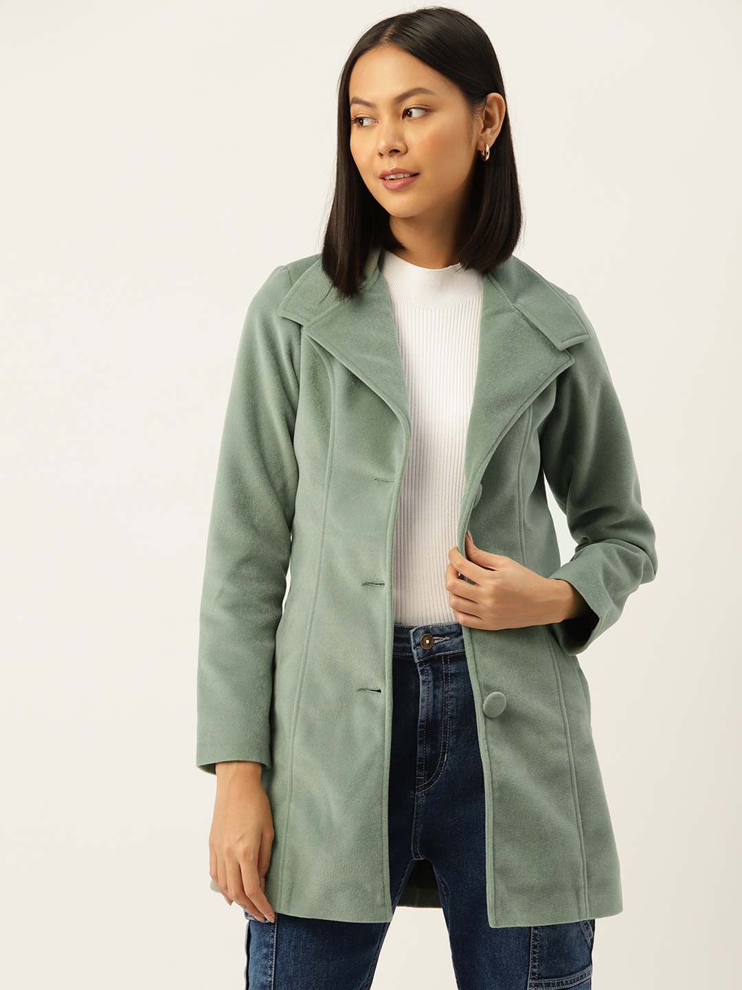 

Leather Retail Women Lightweight Longline Tailored Velvet Jacket, Green