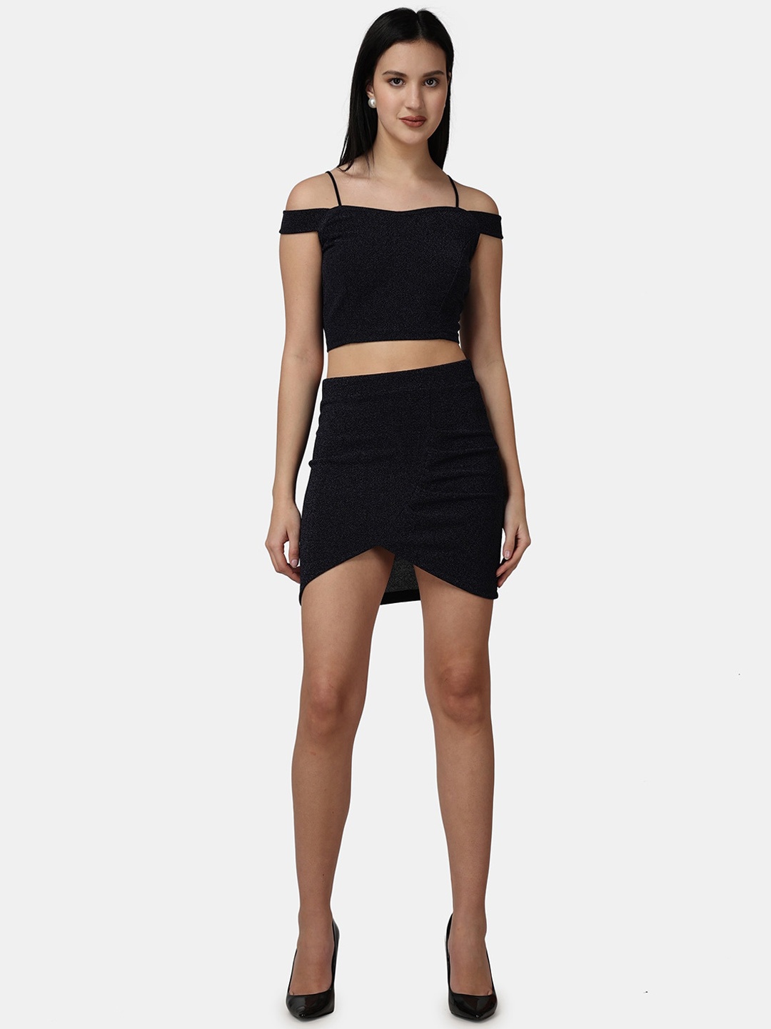

Popwings Off-Shoulder Crop-Top With Skirt, Black