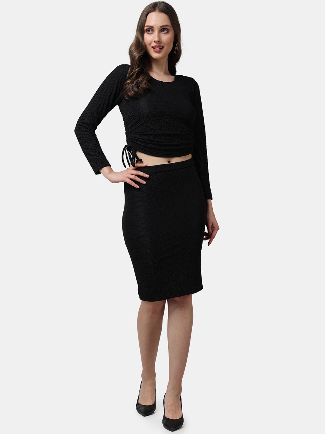 Popwings Self Design Top With Skirt, Black