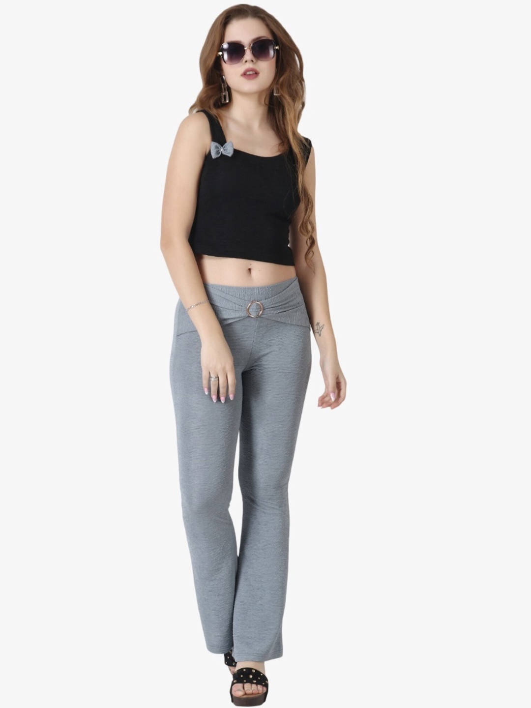 

Popwings Crop Top With Trousers Co-Ords Set, Black