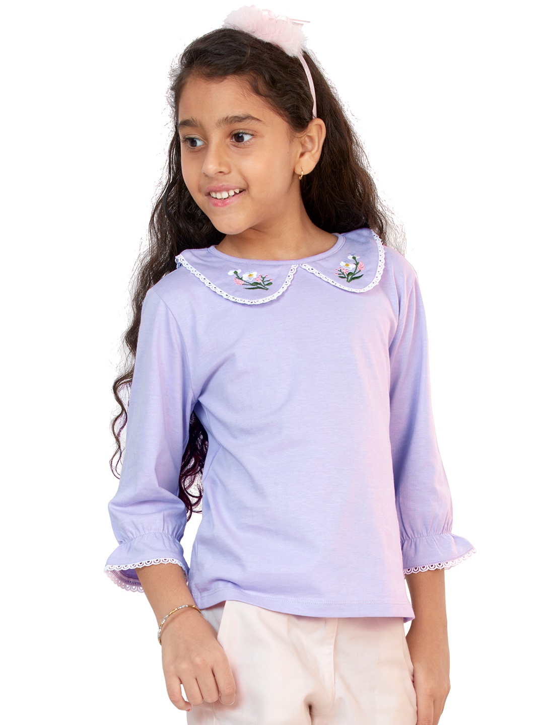 

My Milestones Girls Peter Pan Collar Cotton Regular Top, Purple