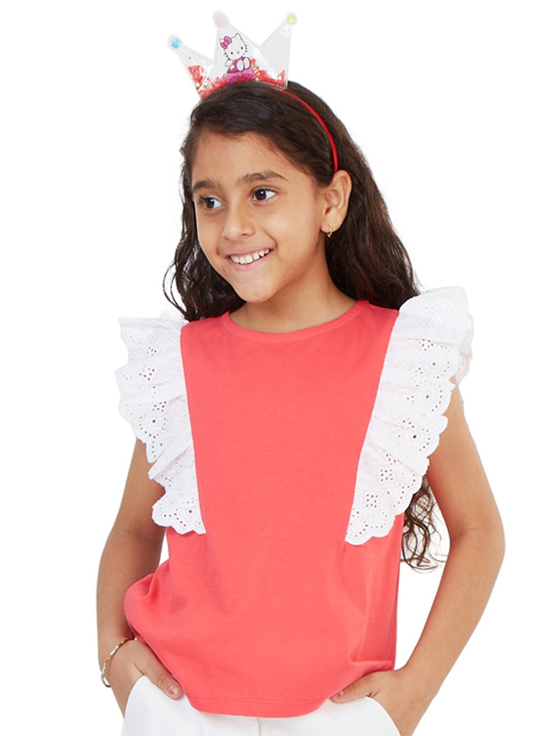 

My Milestones Girls Ruffled Regular Cotton Top, Red