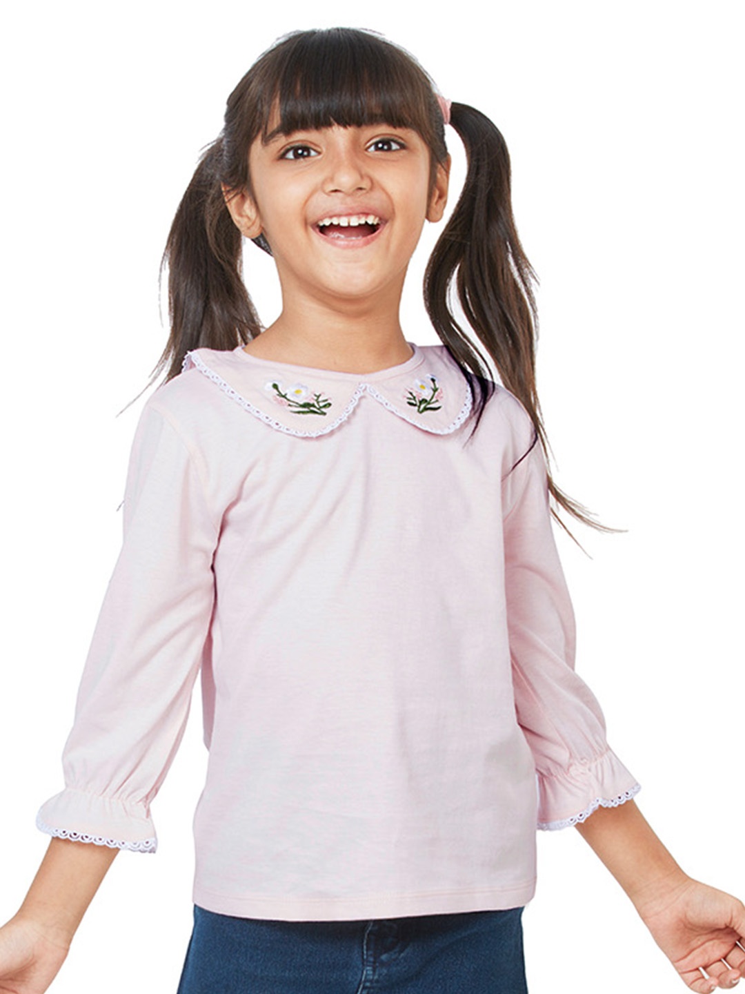 

My Milestones Girls Peter Pan Collar Cotton Top, Pink