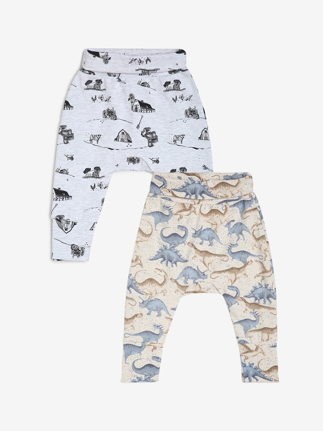 

CHAYIM Infants Pack Of 2 Conversational Printed Mid Rise Plain Joggers, Grey