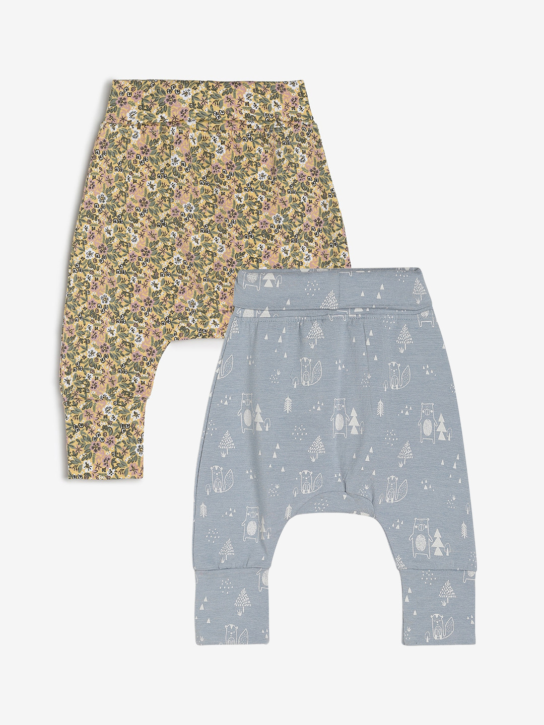 

CHAYIM Infants Pack Of 2 Floral Printed Mid Rise Plain Joggers, Grey