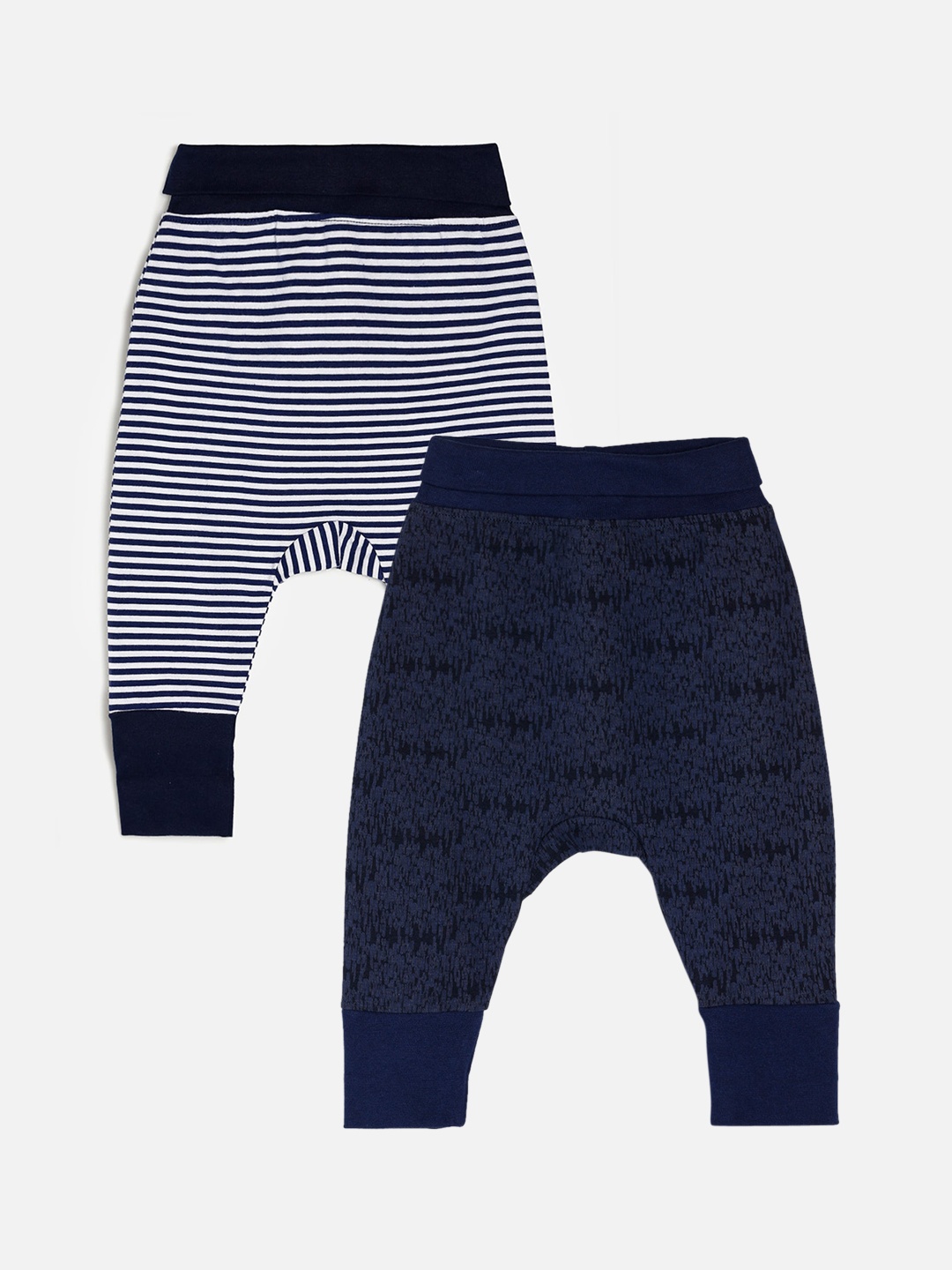 

CHAYIM Infants Pack Of 2 Striped Mid Rise Plain Joggers, Navy blue