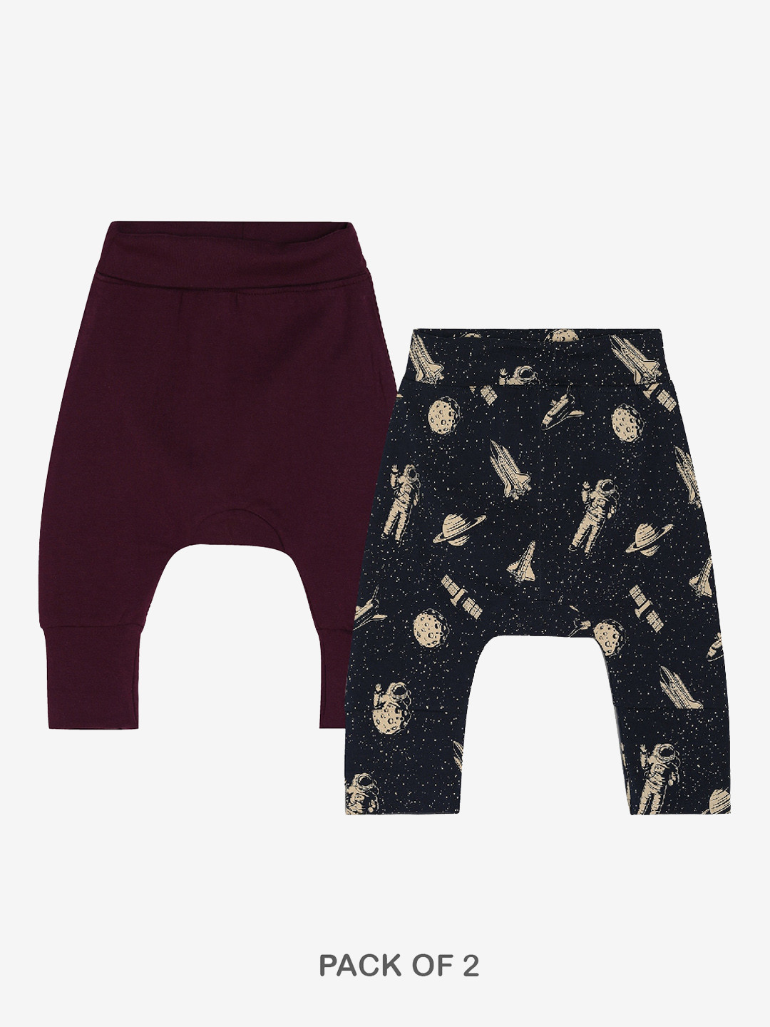 

CHAYIM Infants Pack Of 2 Graphic Printed Mid Rise Plain Joggers, Maroon