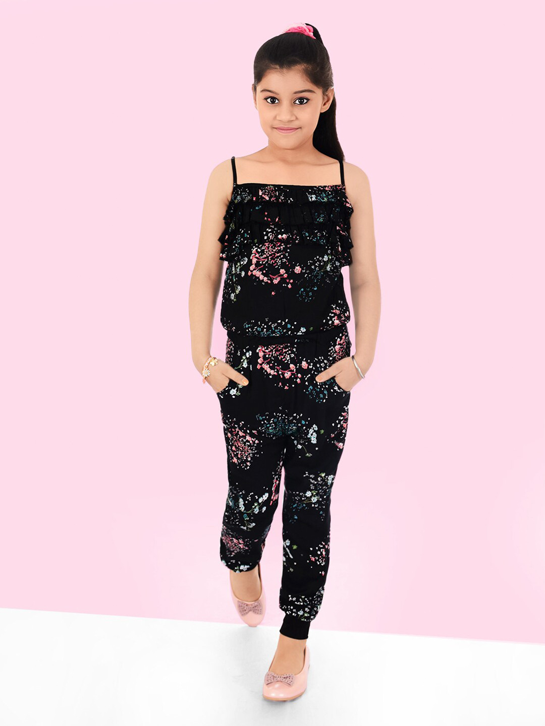 

Naughty Ninos Girls Floral Printed Basic Jumpsuit, Navy blue