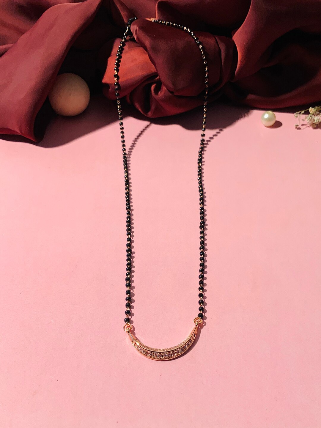 

ABDESIGNS Rose Gold-Plated AD-Studded & Beaded Mangalsutra