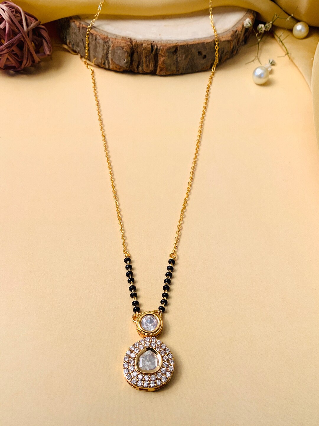 

ABDESIGNS Gold-Plated AD-Studded & Beaded Mangalsutra