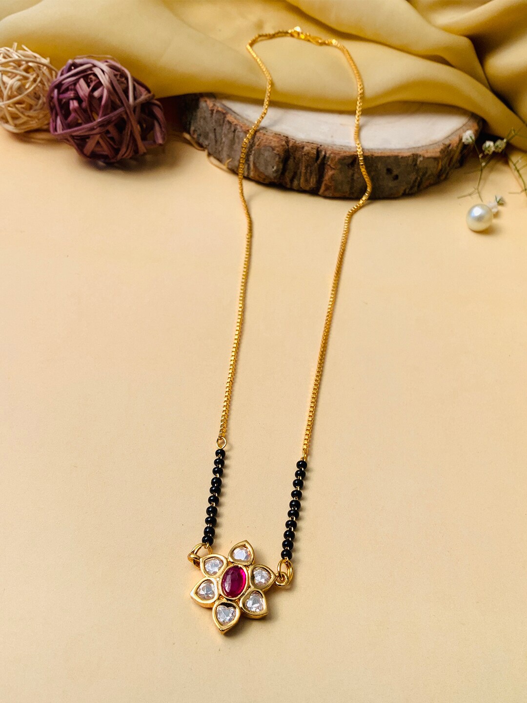 

ABDESIGNS Gold-Plated AD-Studded & Beaded Mangalsutra