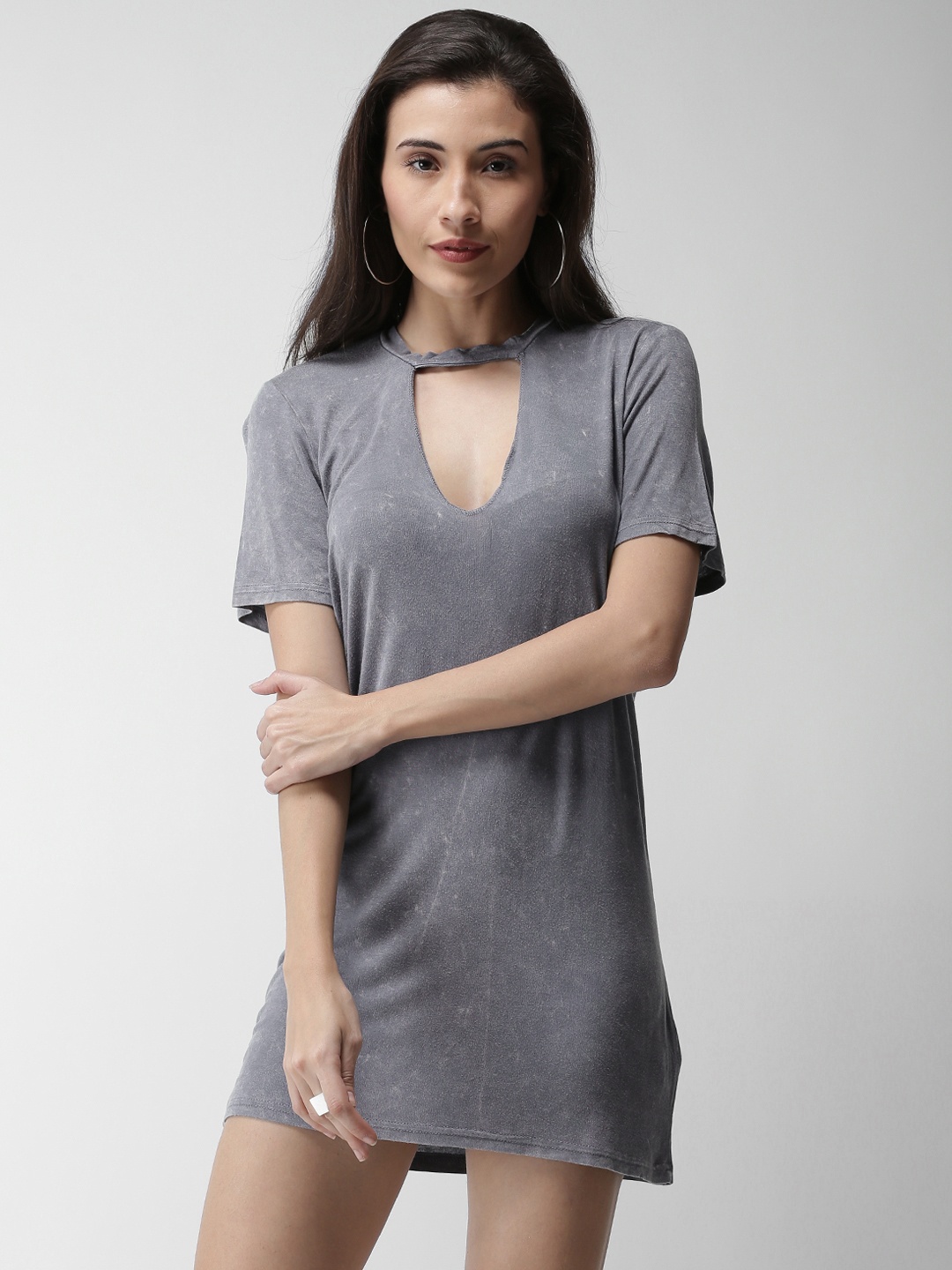 

FOREVER 21 Women Grey Solid T-shirt Dress