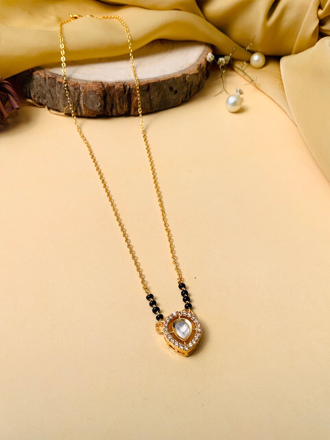 

ABDESIGNS Gold-Plated AD-Studded & Beaded Mangalsutra