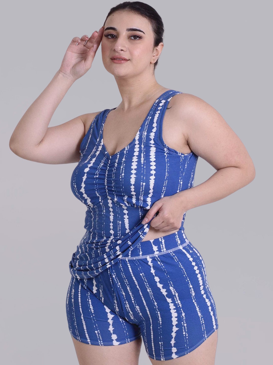 

Keepfit Women Printed Sleeveless Swim Set, Blue