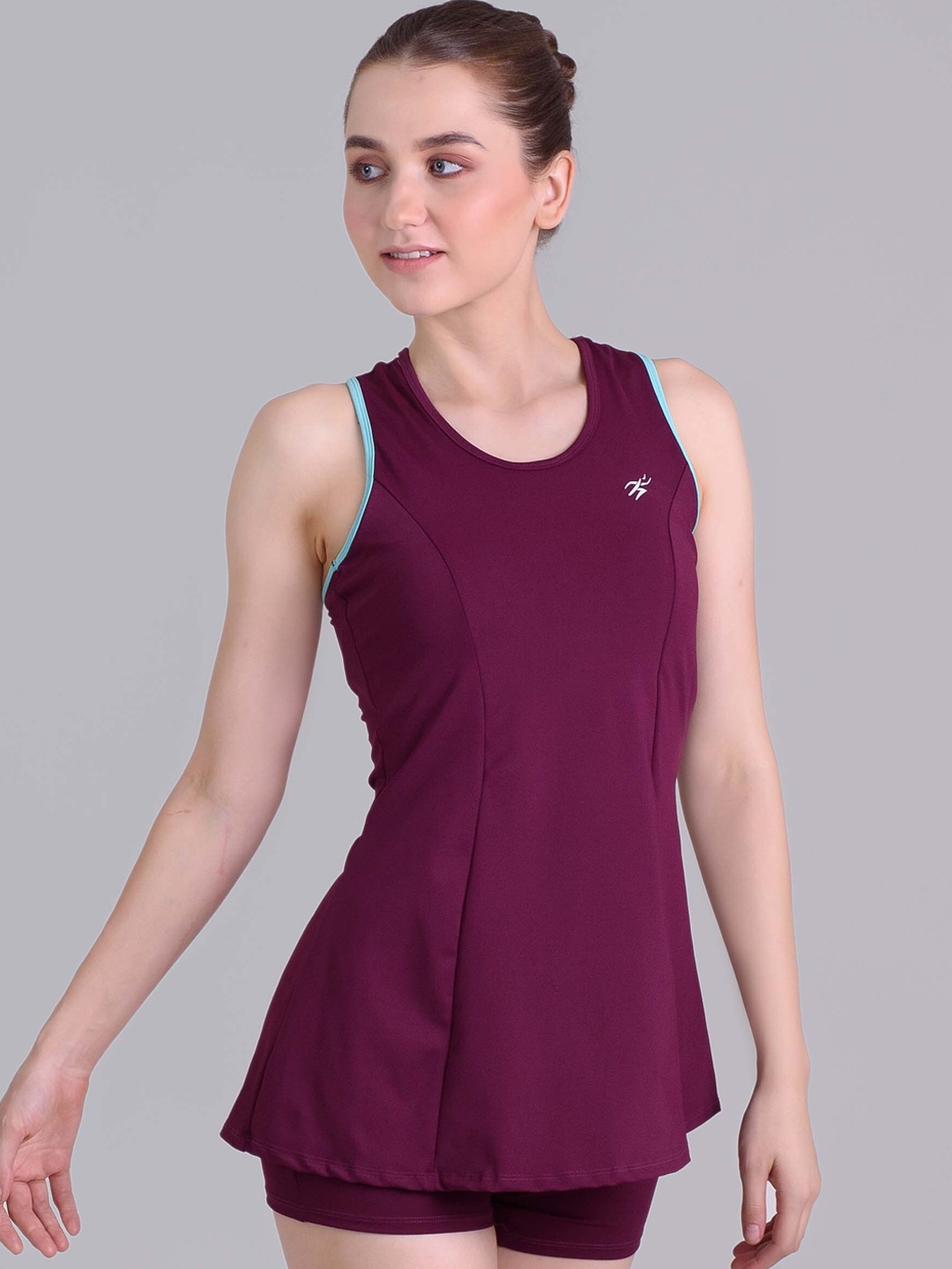 

Keepfit Women Sleeveless Swim Set With Padded Top and Boyshorts, Maroon