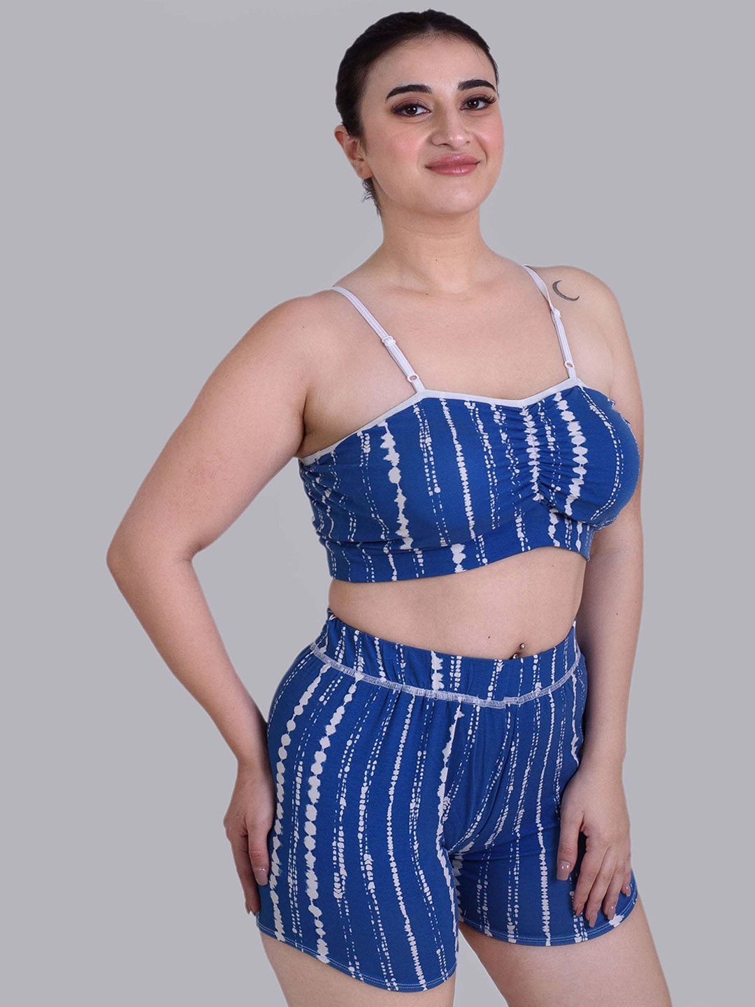 

Keepfit Tie & Dye Shoulder Straps Swimsuit Set, Blue