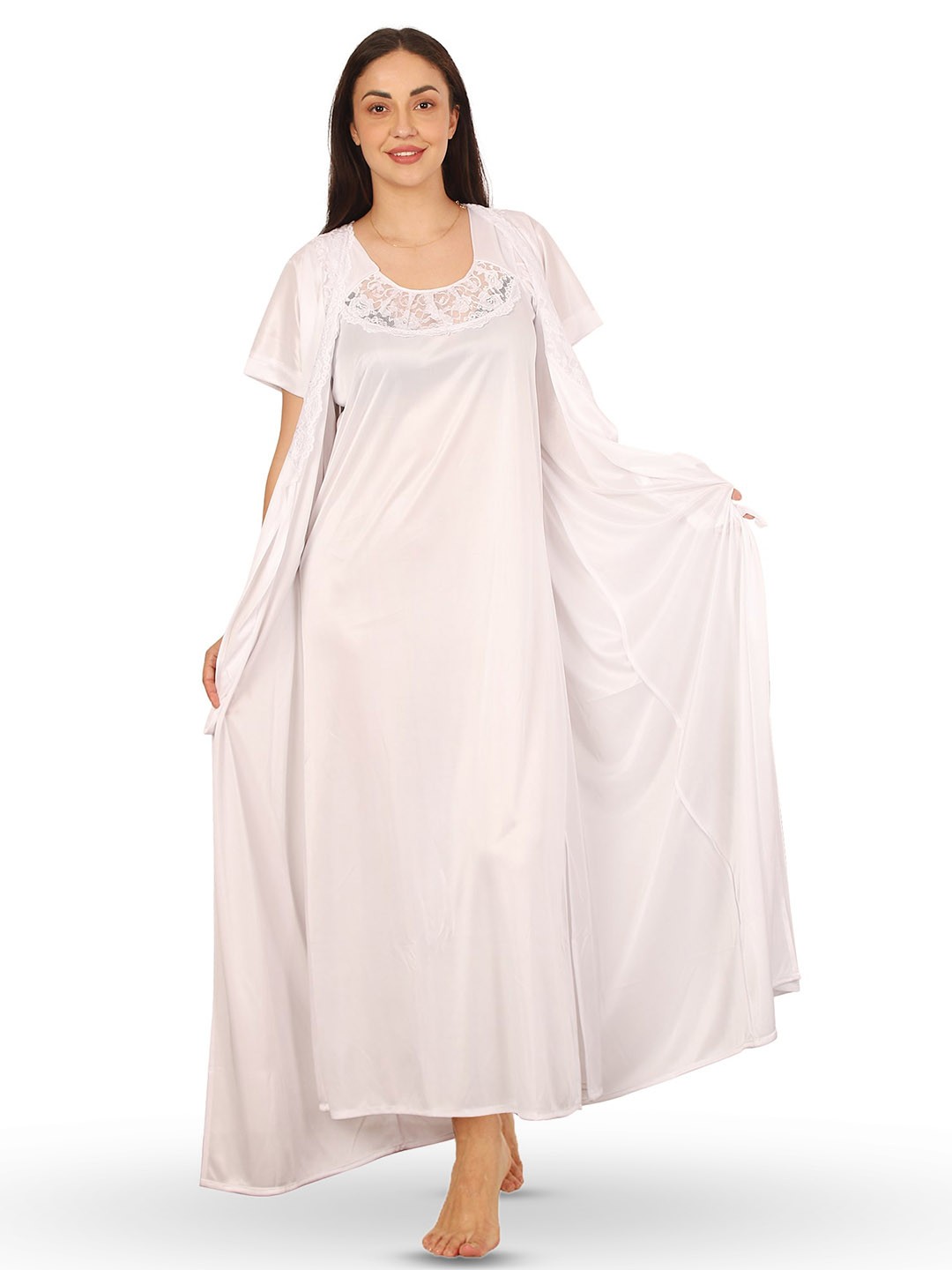 

Noty 4 Pieces Satin Maxi Wrap Nightdress, White