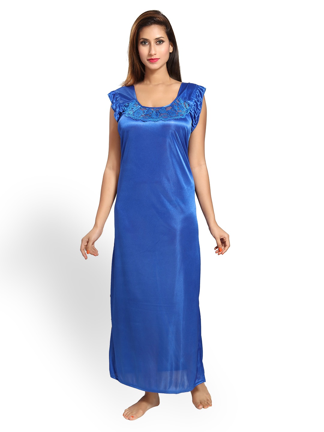 

Noty 4 Piece Round Neck Satin Maxi Wrap Nightdress, Blue