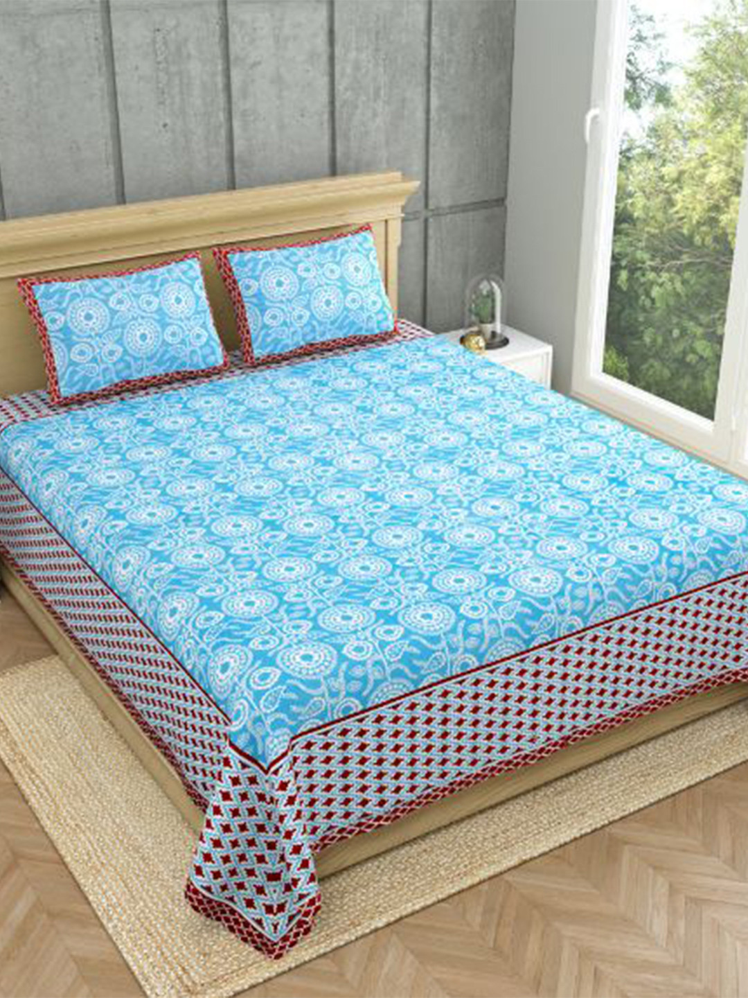 

MAFATLAL Blue & White Ethnic Motifs 140 TC Pure Cotton King Bedsheet with 2 Pillow Covers