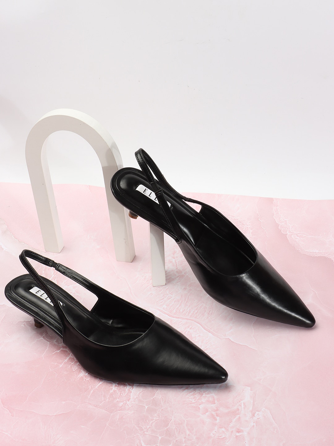 

ELLE Pointed Toe Kitten Heel Pumps, Black