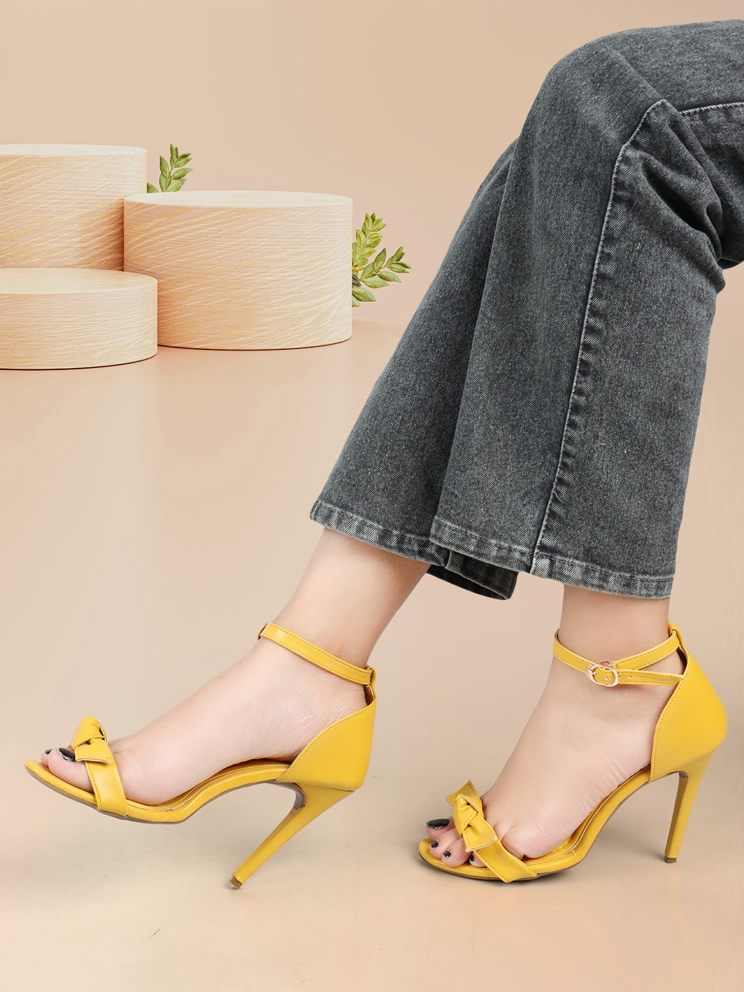 

ELLE Knotted Strap Stiletto Heels, Yellow