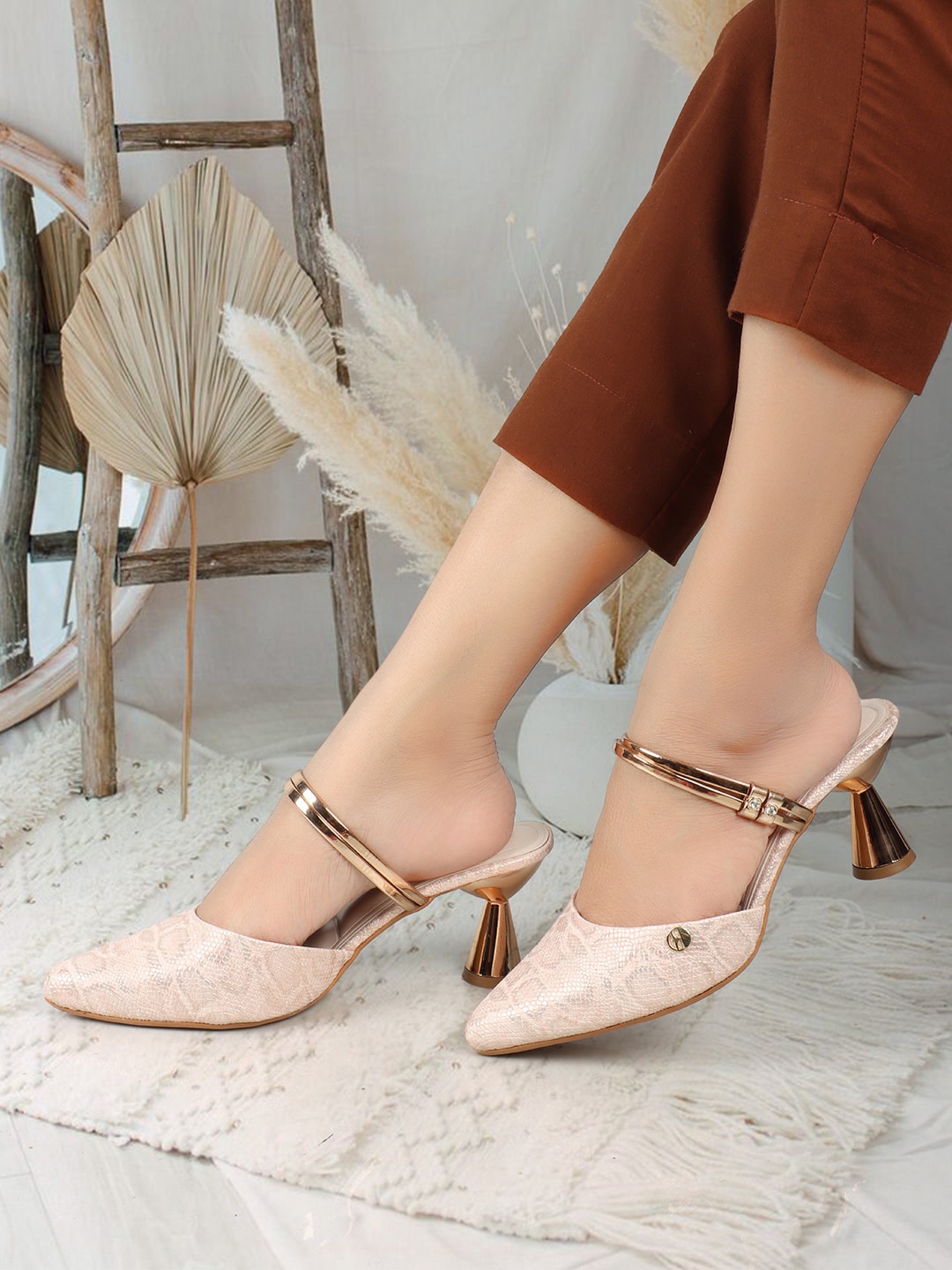 

ELLE Textured Kitten Heel Mules, Nude