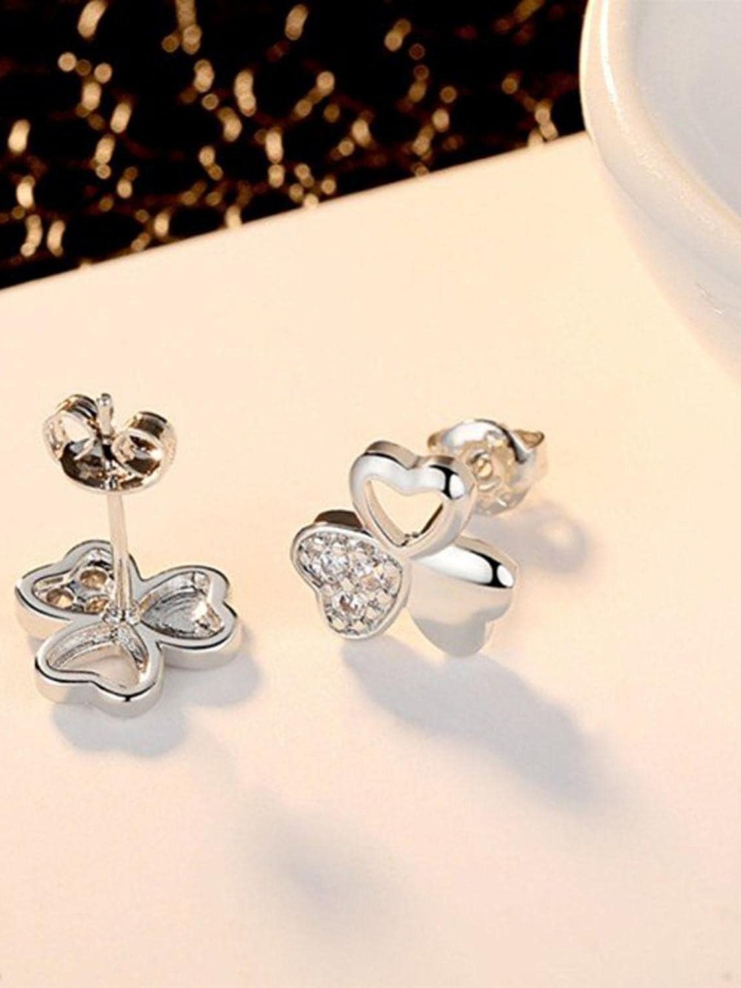 

MYKI Silver-Toned Floral CZ-Studed Earrings