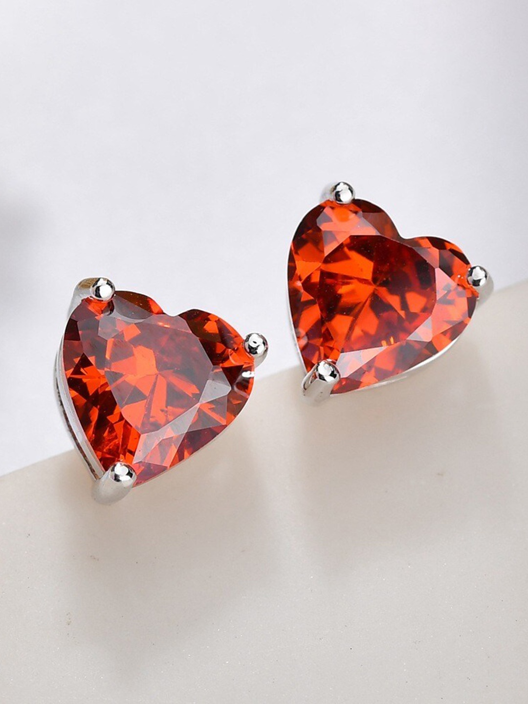 

MYKI Silver-Toned Heart-Shaped CZ-Studed Earrings