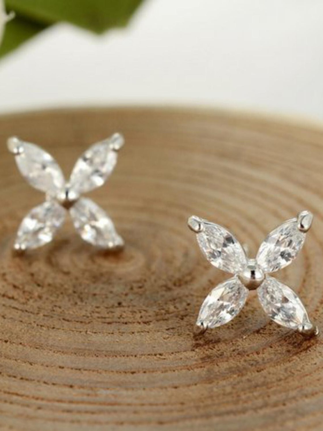 

MYKI Silver-Toned Floral CZ-Studed Earrings