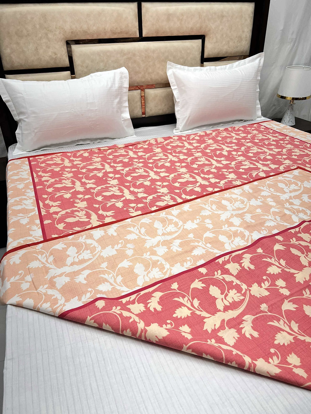 

Pure Decor Peach-Colored Printed 250 TC Pure Cotton Double Bed Duvet Cover