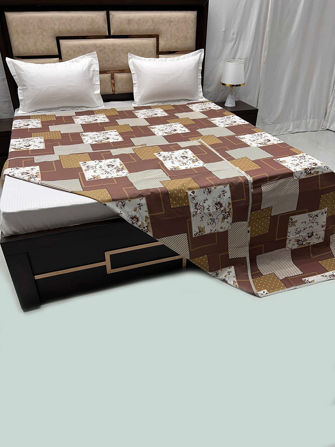 

Pure Decor Brown & White Printed Pure Cotton 250 TC Double Bed Duvet Cover
