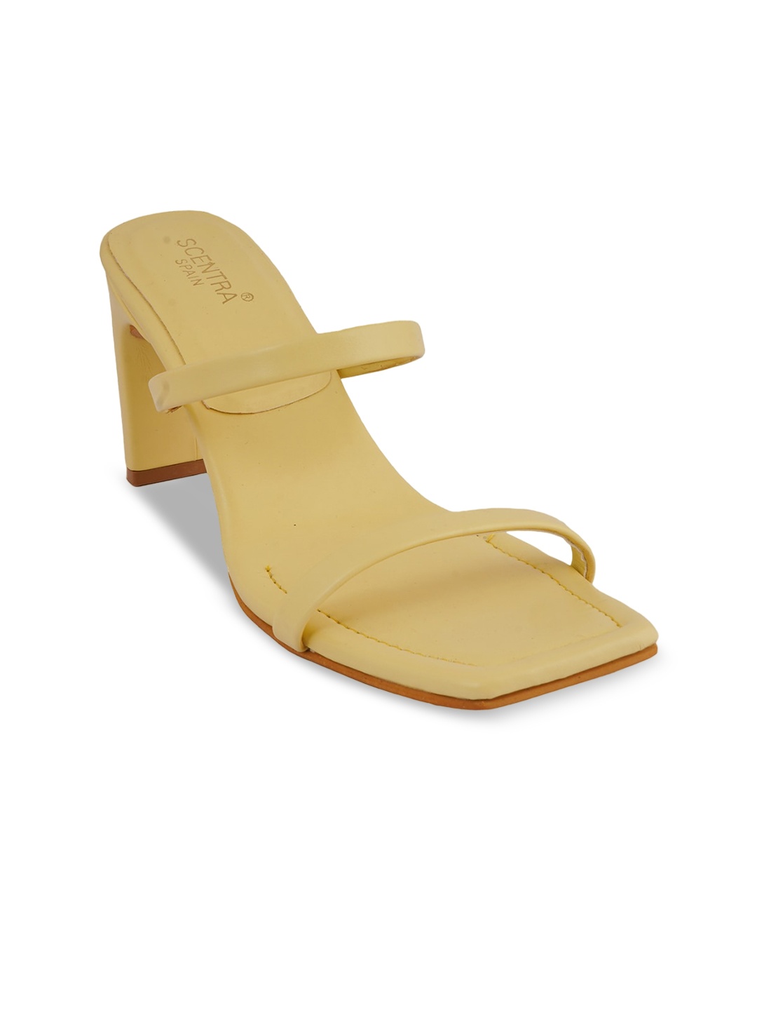

SCENTRA Two Strap Open Toe Slim Heels, Yellow