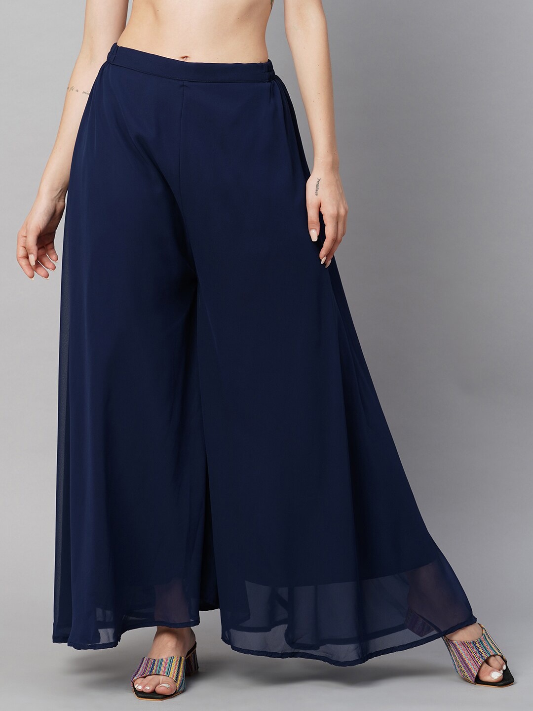 

RATAN Women Flared Palazzos, Navy blue