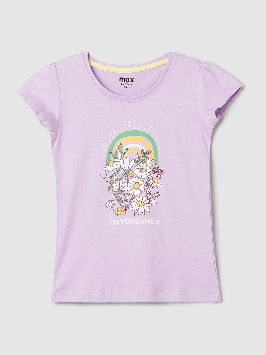 

max Girls Floral Printed Cap Sleeves Pure Cotton T-Shirt, Purple