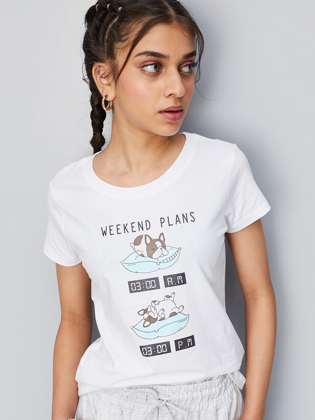 

max Girls Graphic Printed Cotton T-shirt, White