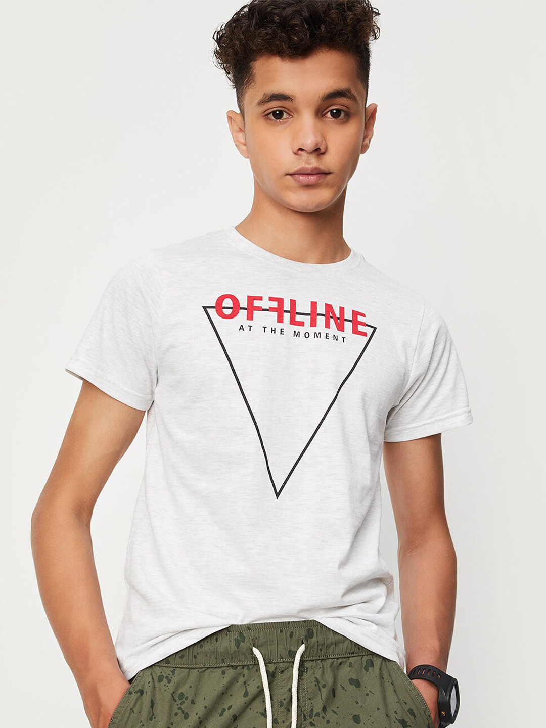 

max Boys Graphic Printed Cotton T-shirt, Grey melange