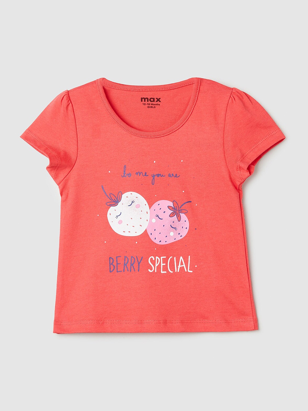 

max Infants Girls Typography Printed Pure Cotton T-shirt, Red