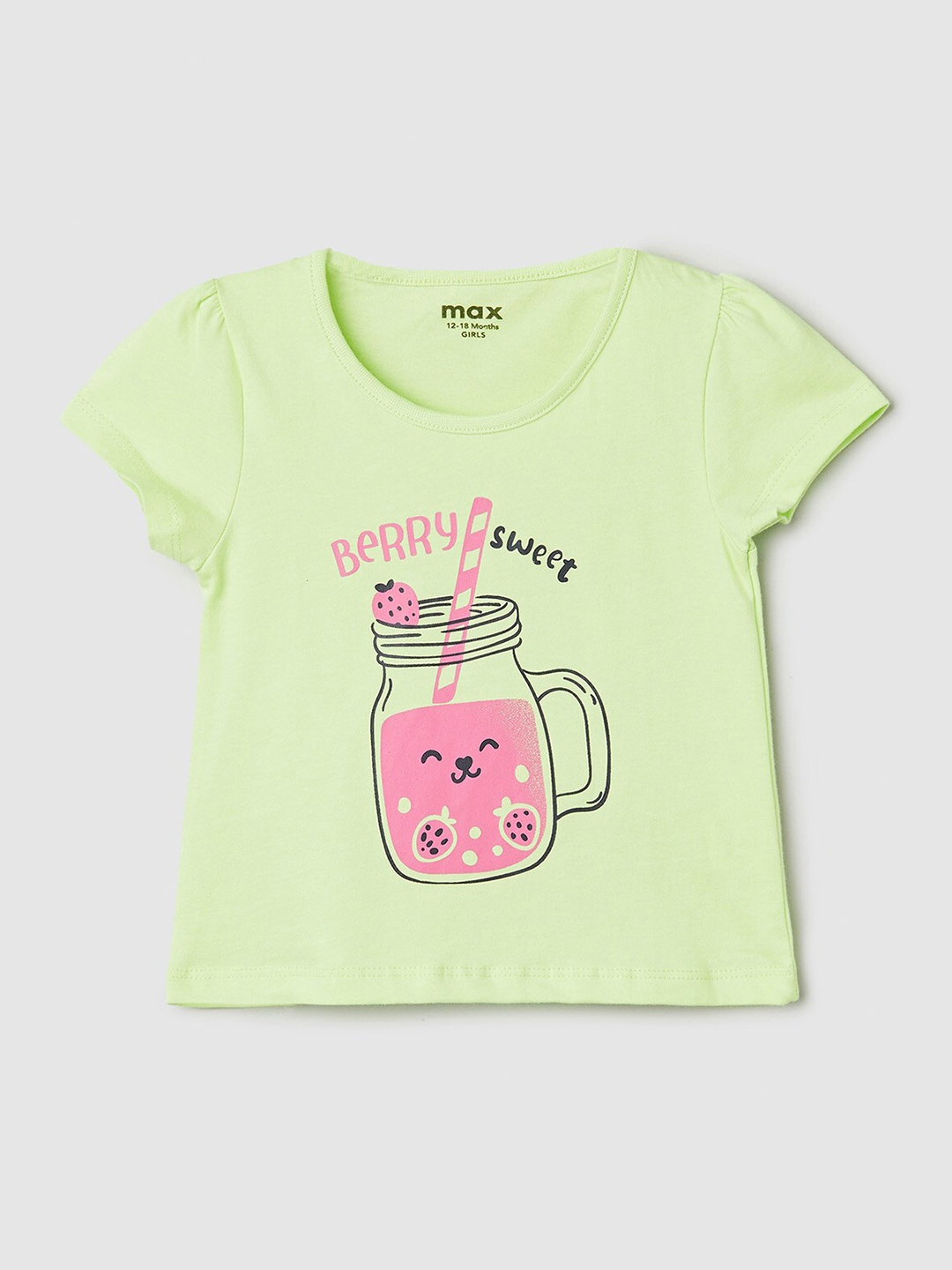 

max Girls Typography Printed Pure Cotton T-shirt, Lime green