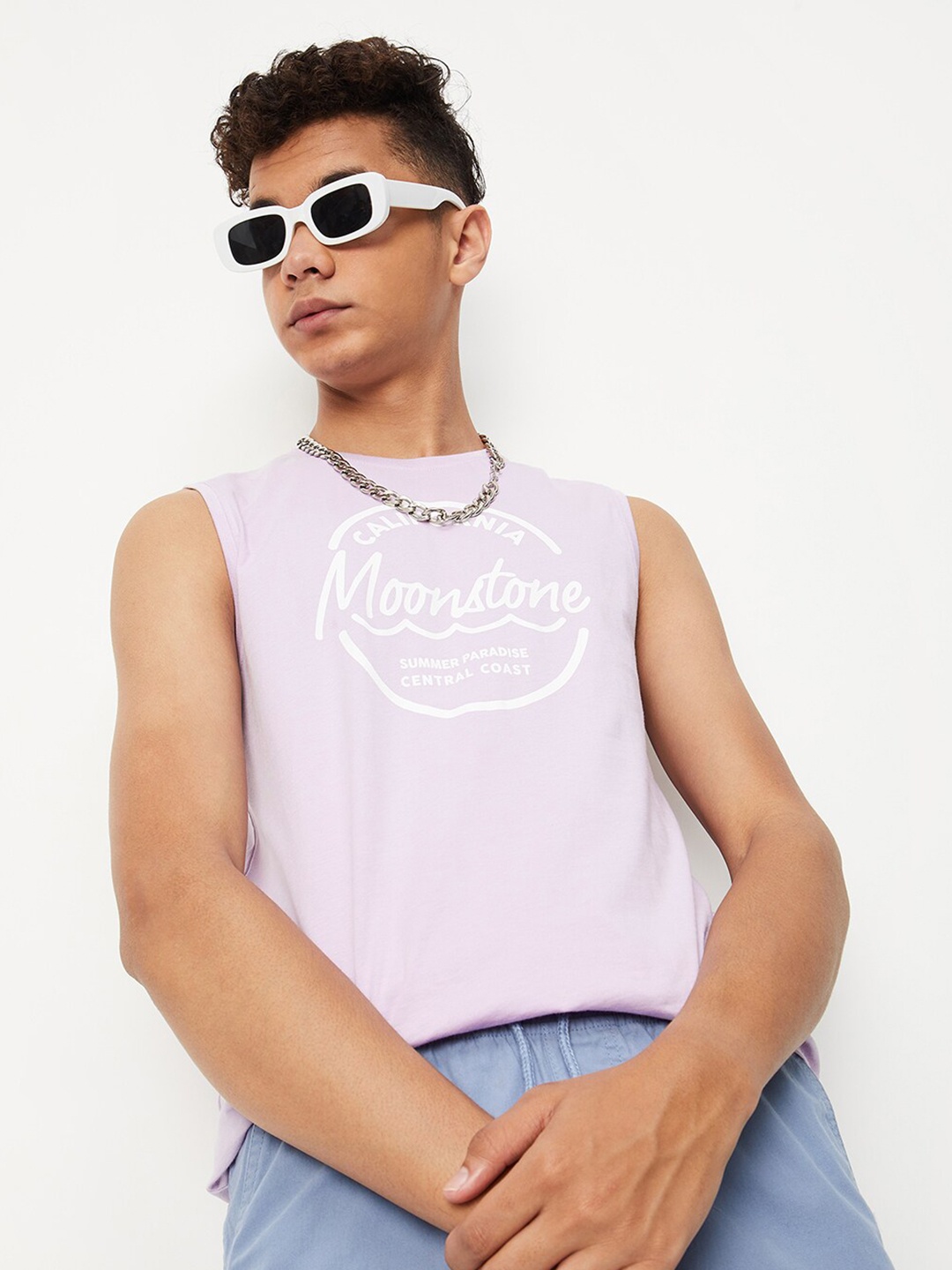 

max Boys Typography Printed Cotton T-shirt, Lavender