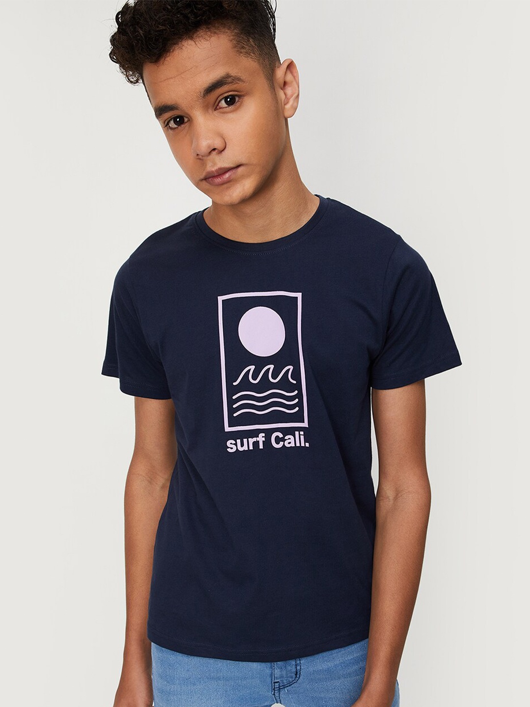 

max Boys Graphic Printed Cotton T-shirt, Navy blue