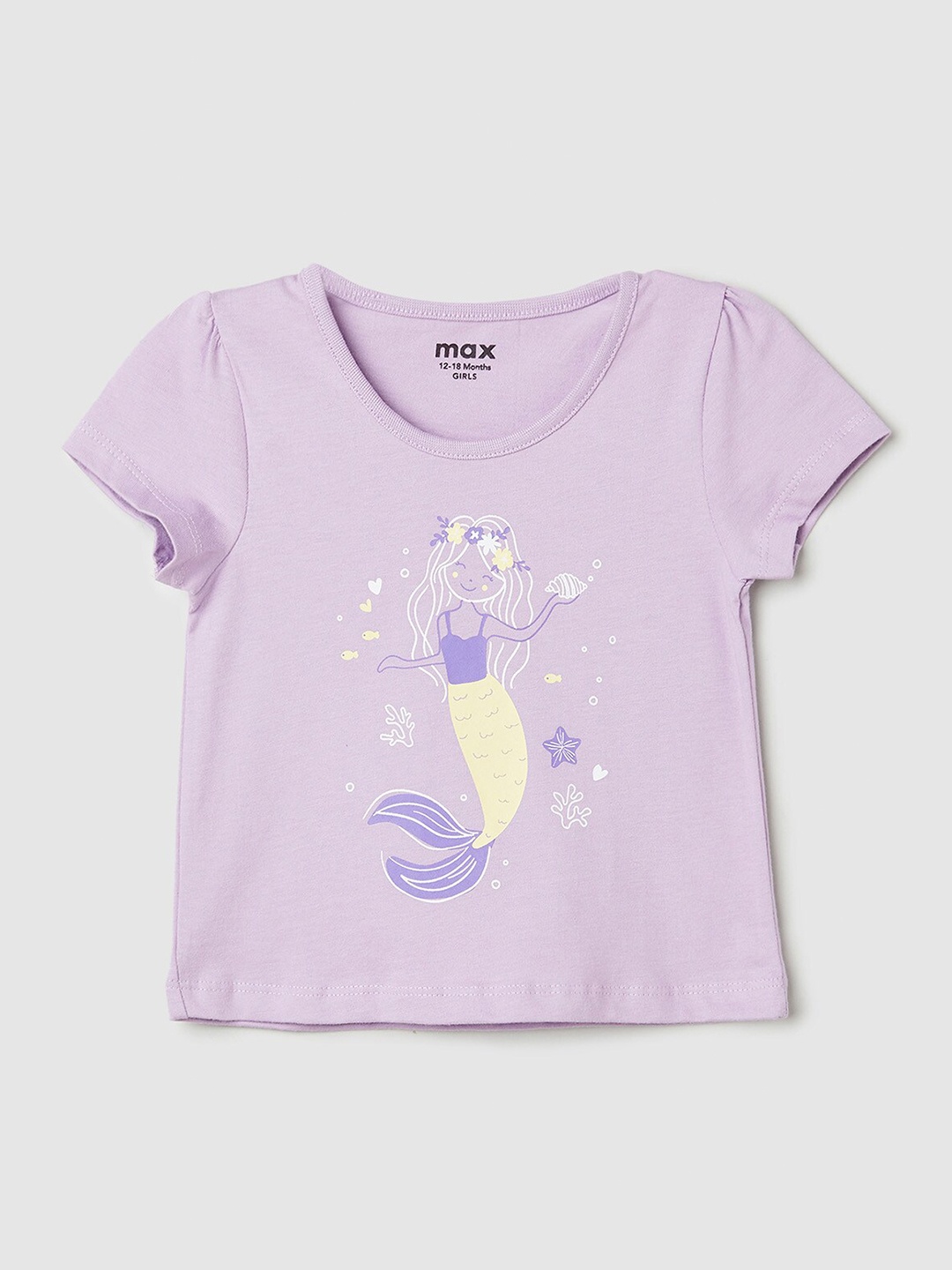 

max Girls Graphic Printed Pure Cotton T-shirt, Lavender