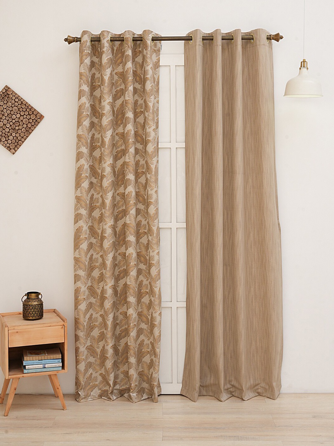 

Ariana Gold-Toned & Beige 2 Pieces Floral Room Darkening Long Door Curtains